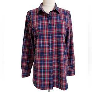 J.CREW Womens Classic Red Blue Plaid Boy Fit Button Down Shirt Medium